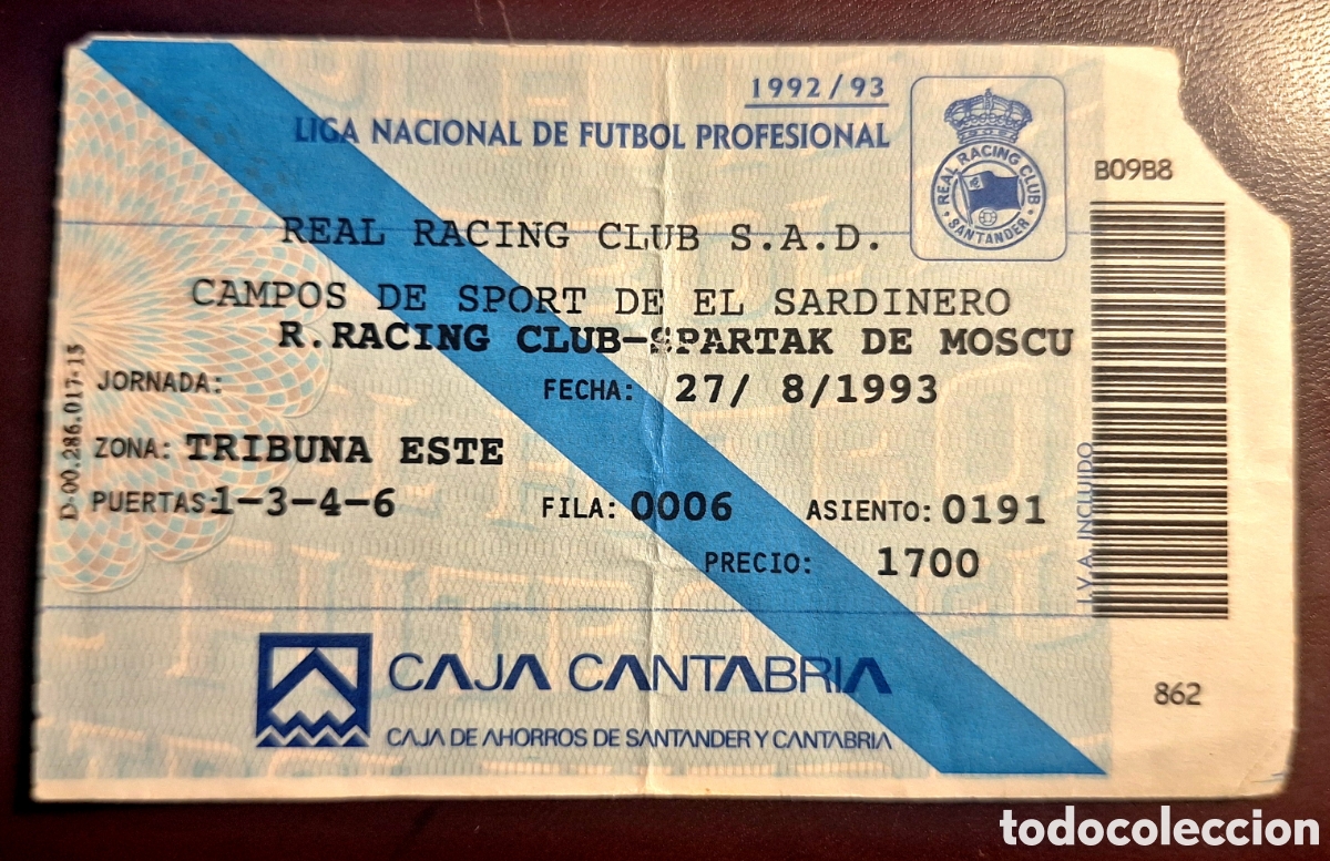 Sammelleidenschaft Sport: Entrada Racing Santander Spartak Mosc&uacute; 1993