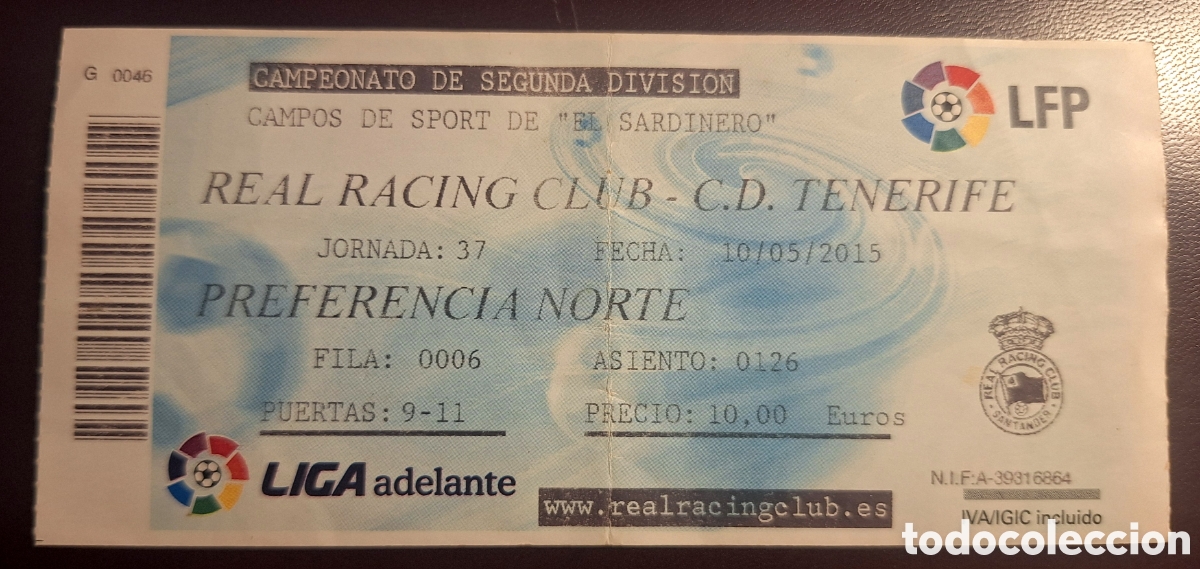 Sammelleidenschaft Sport: Entrada Racing Santander Tenerife 2015