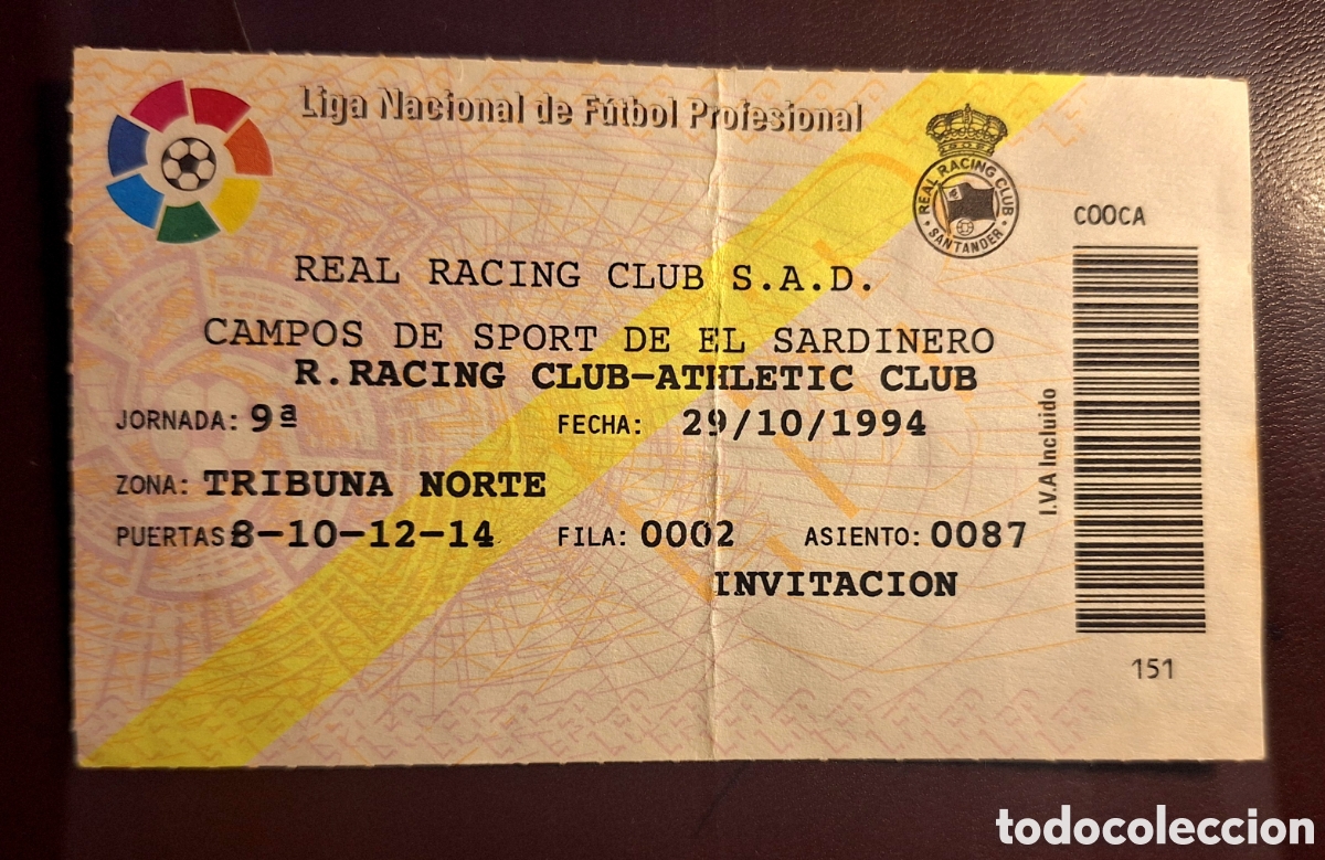 Sammelleidenschaft Sport: Entrada Racing Santander Athletic Bilbao 1994