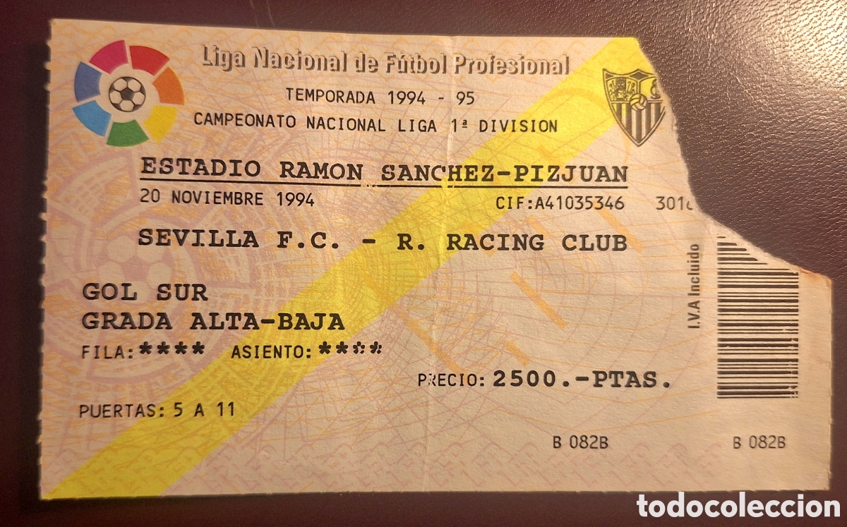 Sports collectibles: Entrada Sevilla Racing Santander 1994