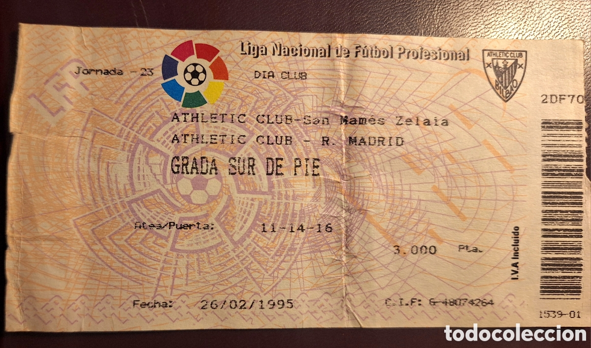 Sports collectibles: Entrada Athletic Club bilbao real Madrid 1995