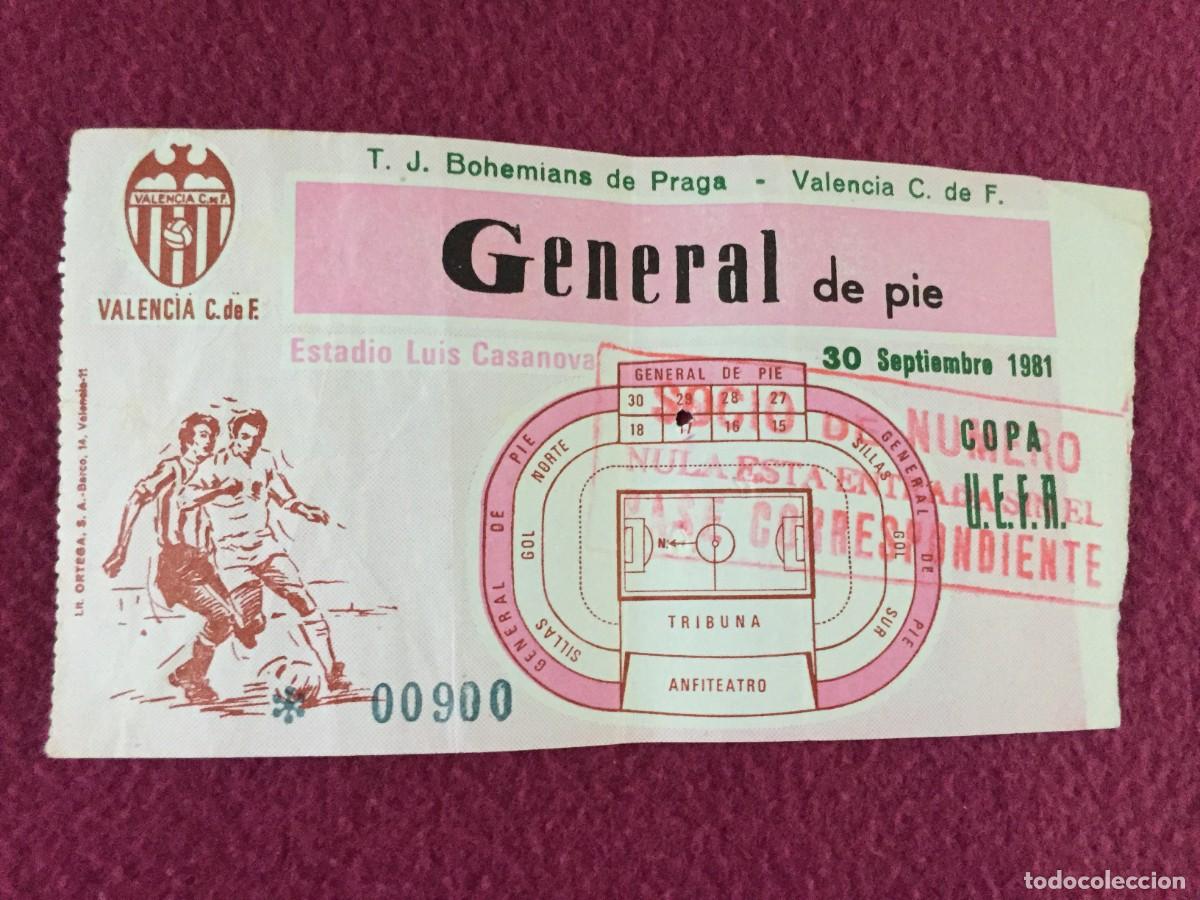 Sammelleidenschaft Sport: ENTRADA FUTBOL VALENCIA CF - TJ BOHEMIANS DE PRAGA COPA UEFA 1981 ORIGINAL
