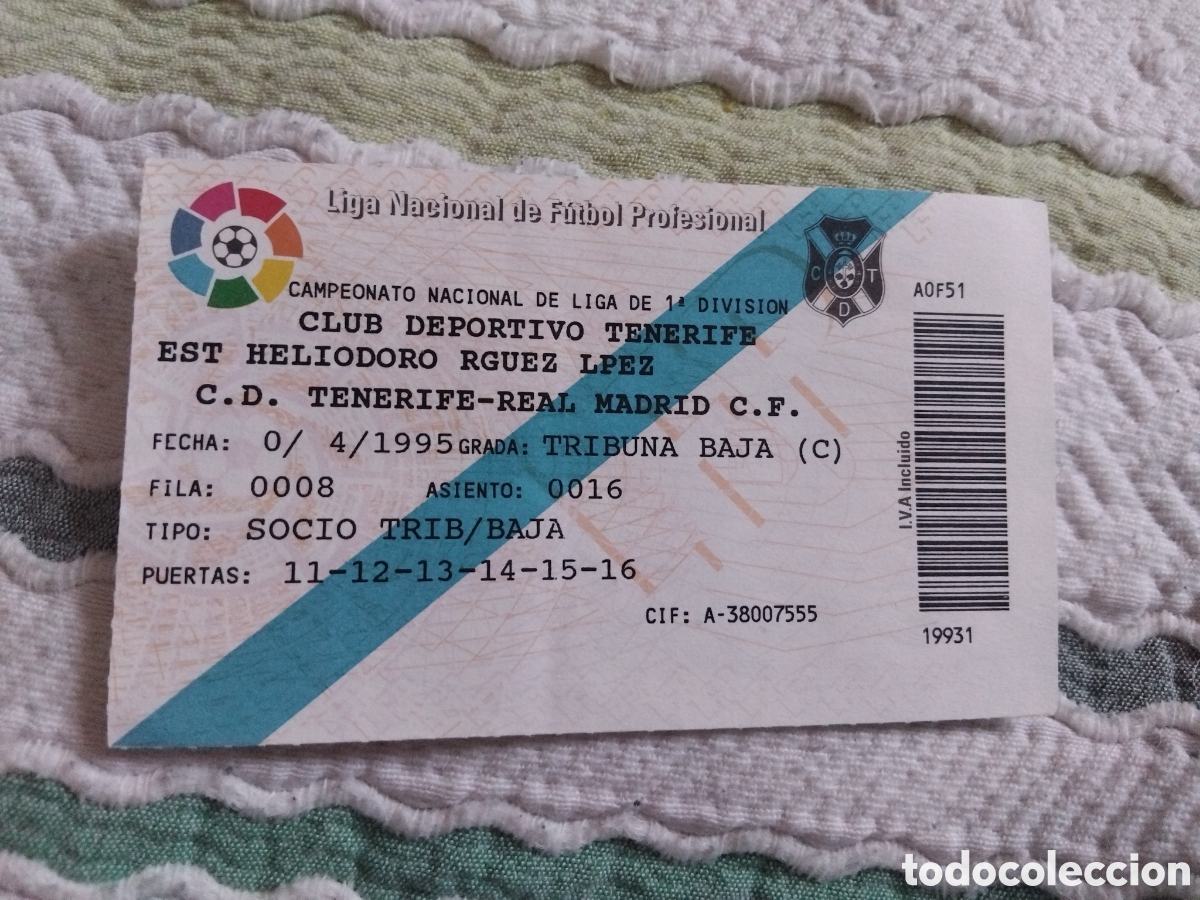 Collezionismo sportivo: Entrada Tenerife vs R.Madrid 1994/95