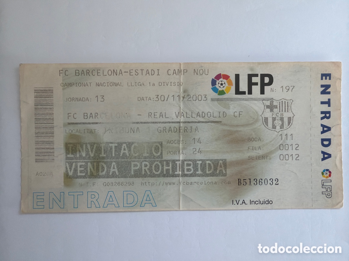 Coleccionismo deportivo: Entrada Barcelona Valladolid 2003 2004 Camp Nou Liga 0-0 Jornada 13 ticket