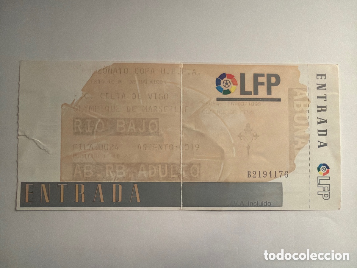 Sports collectibles: Entrada Celta de Vigo 0 Olympique Marsella 0 UEFA 1998 1999 Balaidos