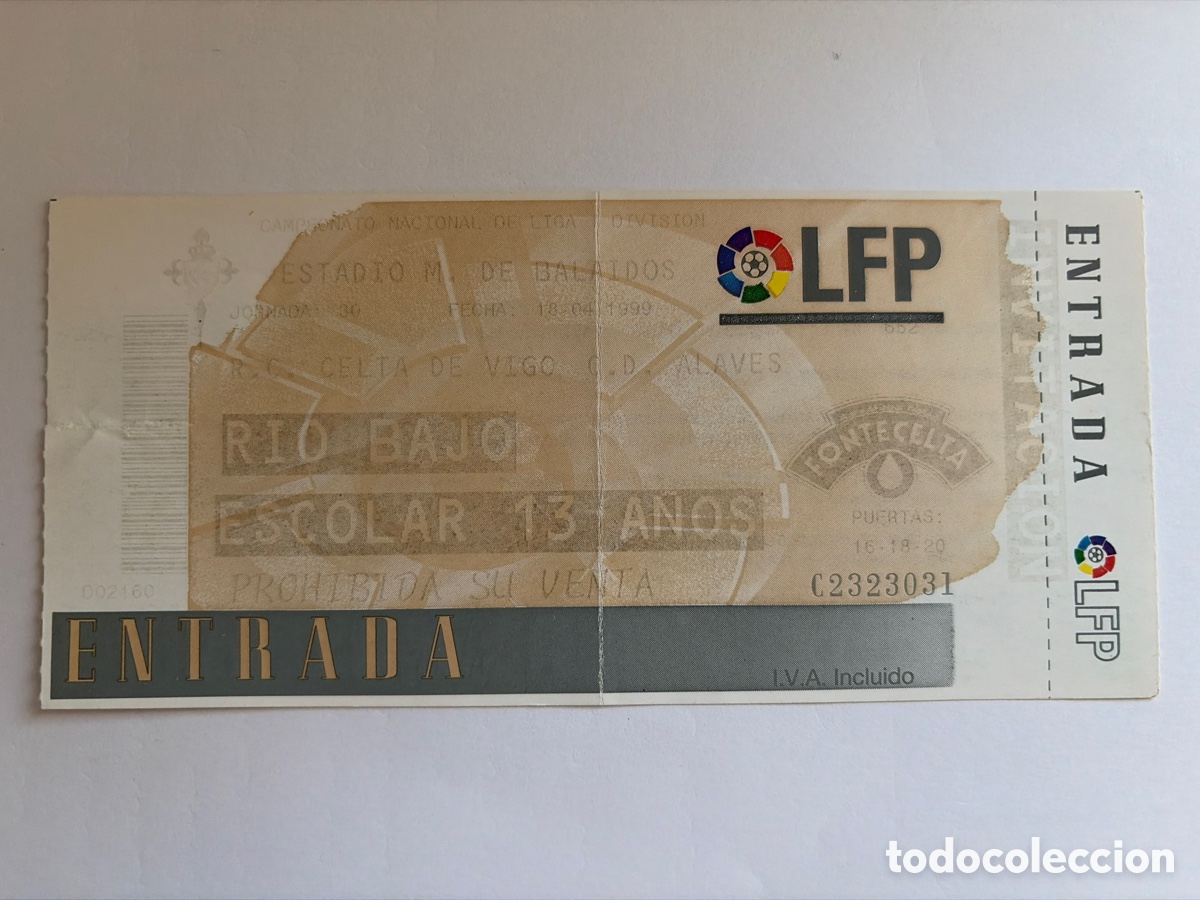 Coleccionismo deportivo: Entrad Ticket Celta de Vigo 1 Deportivo Alav&eacute;s 1 1998 1999 Jornada 30