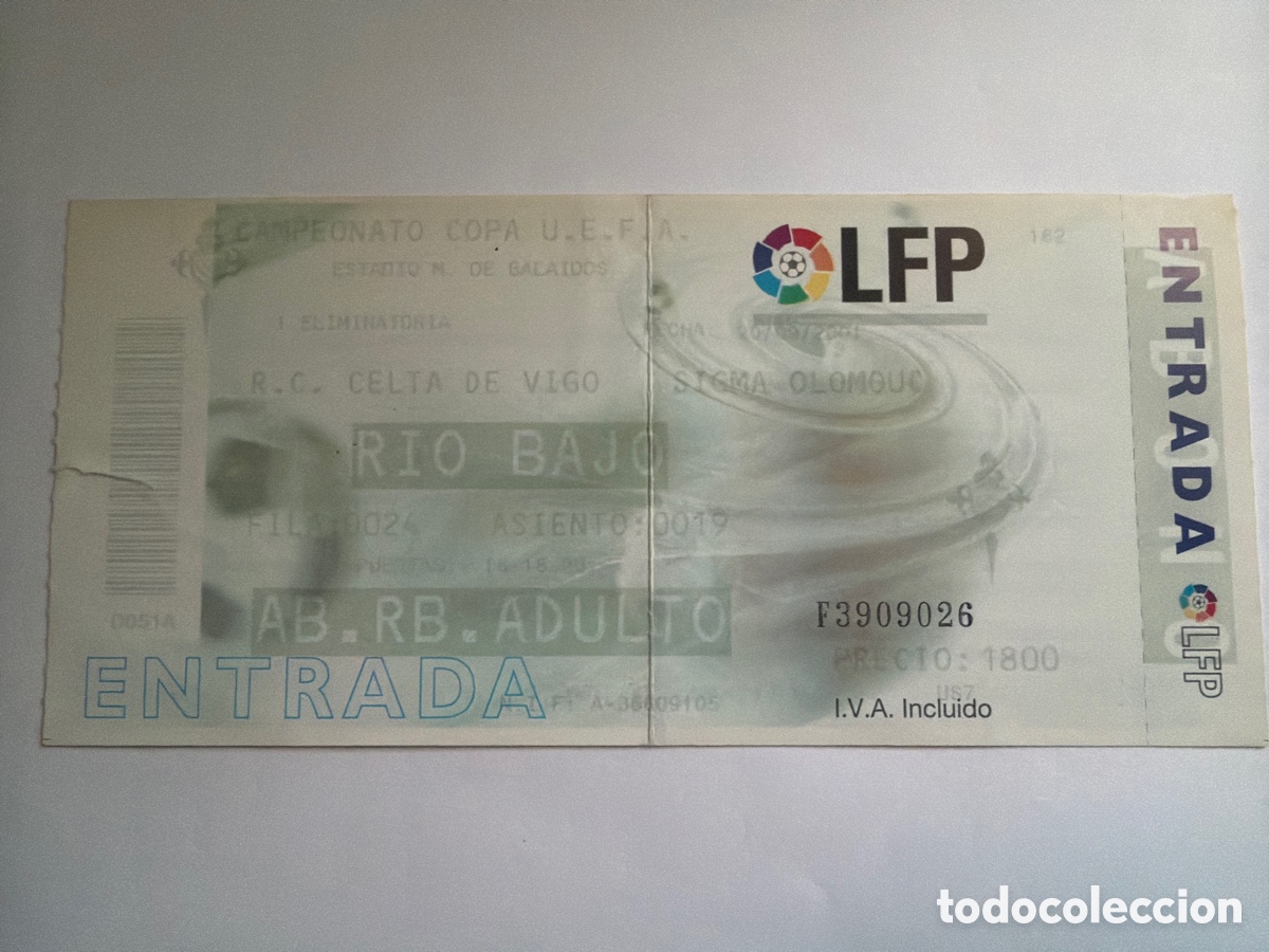 Coleccionismo deportivo: Entrada ticket Celta de Vigo 4 Sigma Olomouc 0 UEFA doblete de Karpin 2001 2002