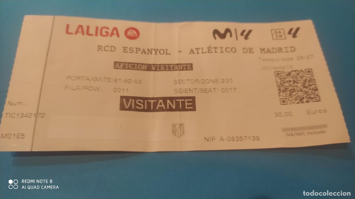 Coleccionismo deportivo: ENTRADA FUTBOL ESPA&Ntilde;OL -ATLETICO DE MADRID -TEMPORADA 26-27 -N1