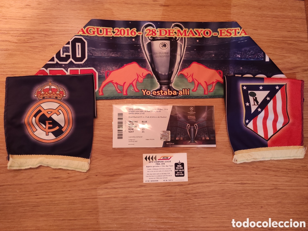 Coleccionismo deportivo: Lote Final Champions 2016 Mil&aacute;n - Entrada IMPECABLE + Bufandas Colecci&oacute;n