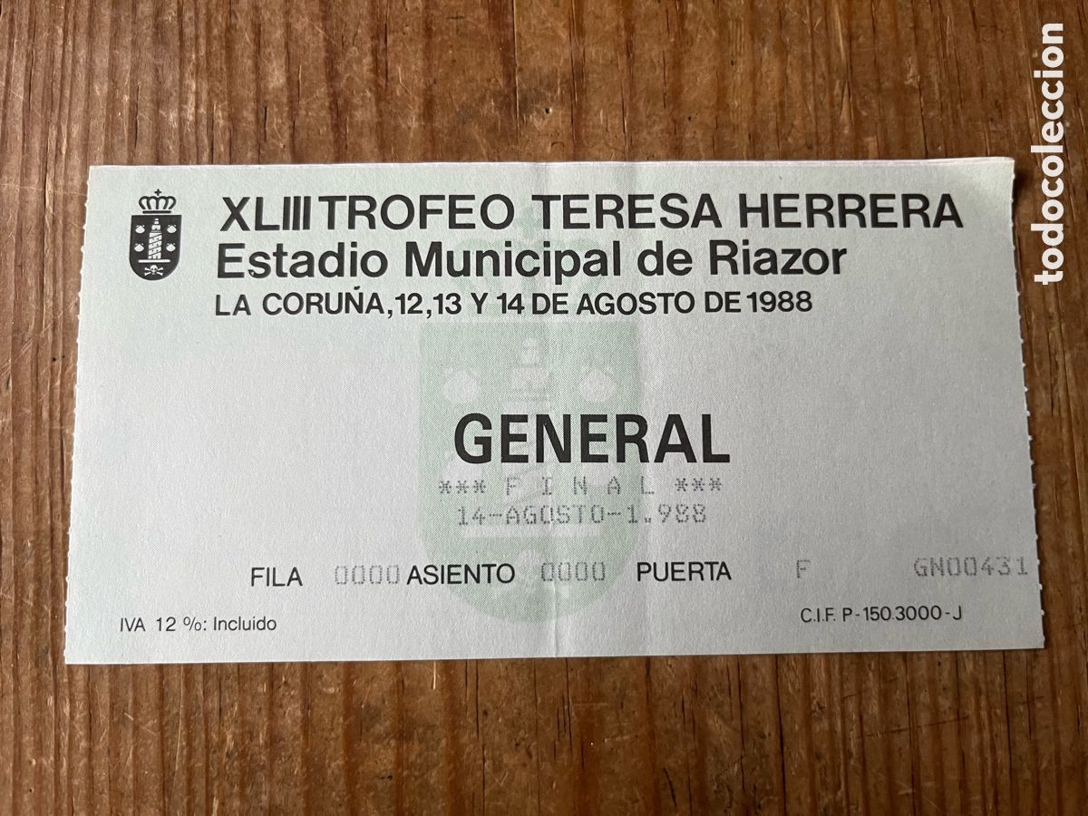 Coleccionismo deportivo: R32110 ENTRADA XLIII TROFEO TERESA HERRERA 1988 FINAL PSV 3-1 ATLETICO MADRID LIVERPOOL R.SOCIEDAD