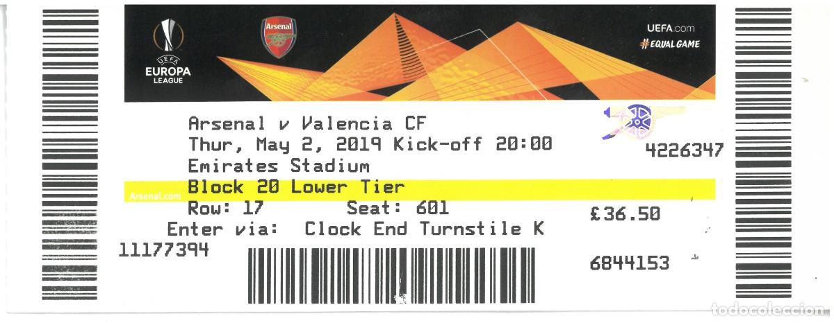 Coleccionismo deportivo: ENTRADA ARSENAL FC vs VALENCIA CF SEMI FINAL EUROPA LEAGUE 2019