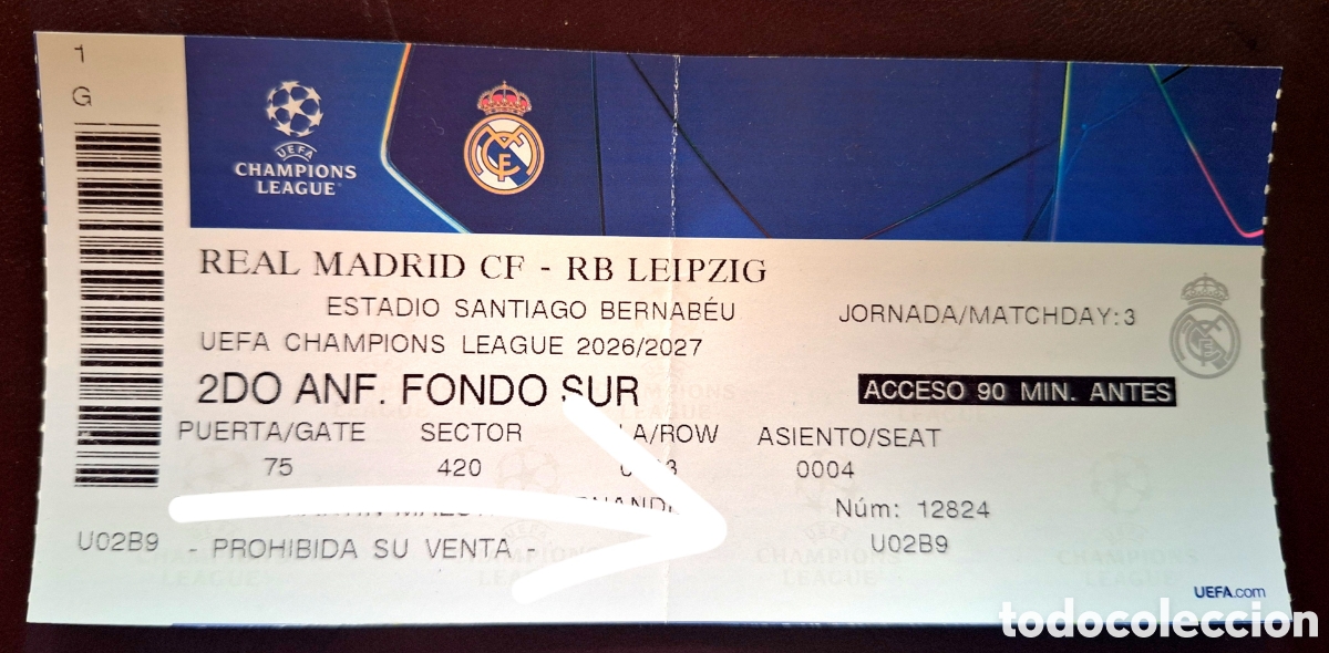 Coleccionismo deportivo: Entrada Champions 2026 Real Madrid RB Leipzig