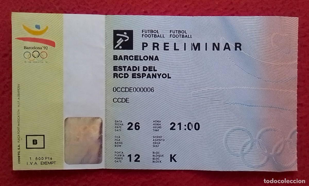 Coleccionismo deportivo: ANTIGUA ENTRADA TICKET ENTRANCE OLYMPIC GAMES F&Uacute;TBOL FOOTBALL BARCELONA 92 1992 ESTADI RCD ESPANYOL.