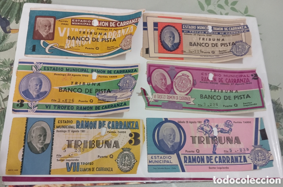 Coleccionismo deportivo: SEIS ANTIGUAS ENTRADAS DE FUTBOL.RAMON DE CARRANZA.CADIZ.