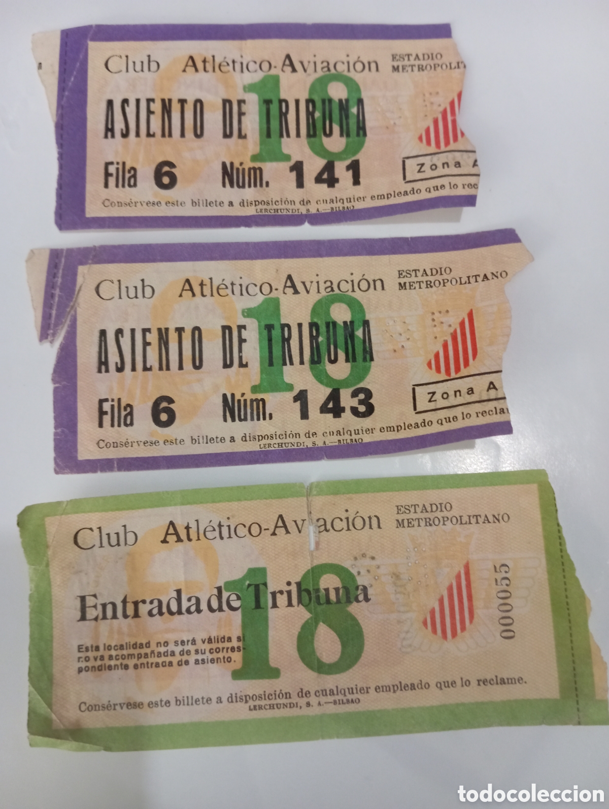 Coleccionismo deportivo: TRES ENTRADAS DEL ATL&Eacute;TICO DE AVIACI&Oacute;N.