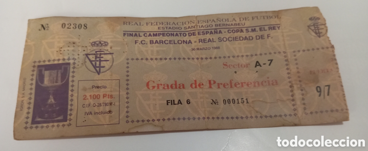 Coleccionismo deportivo: ENTRADA F.C BARCELONA - REAL SOCIEDAD.30 MARZO 1988