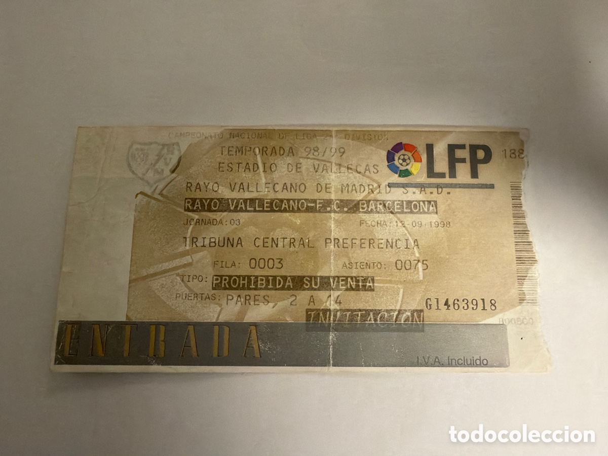 Coleccionismo deportivo: Entrada Rayo Vallecano 0 Barcelona B 0 Segunda Divisi&oacute;n Debut Gabri. Xavi Hern&aacute;ndez Puyol 1998 1999