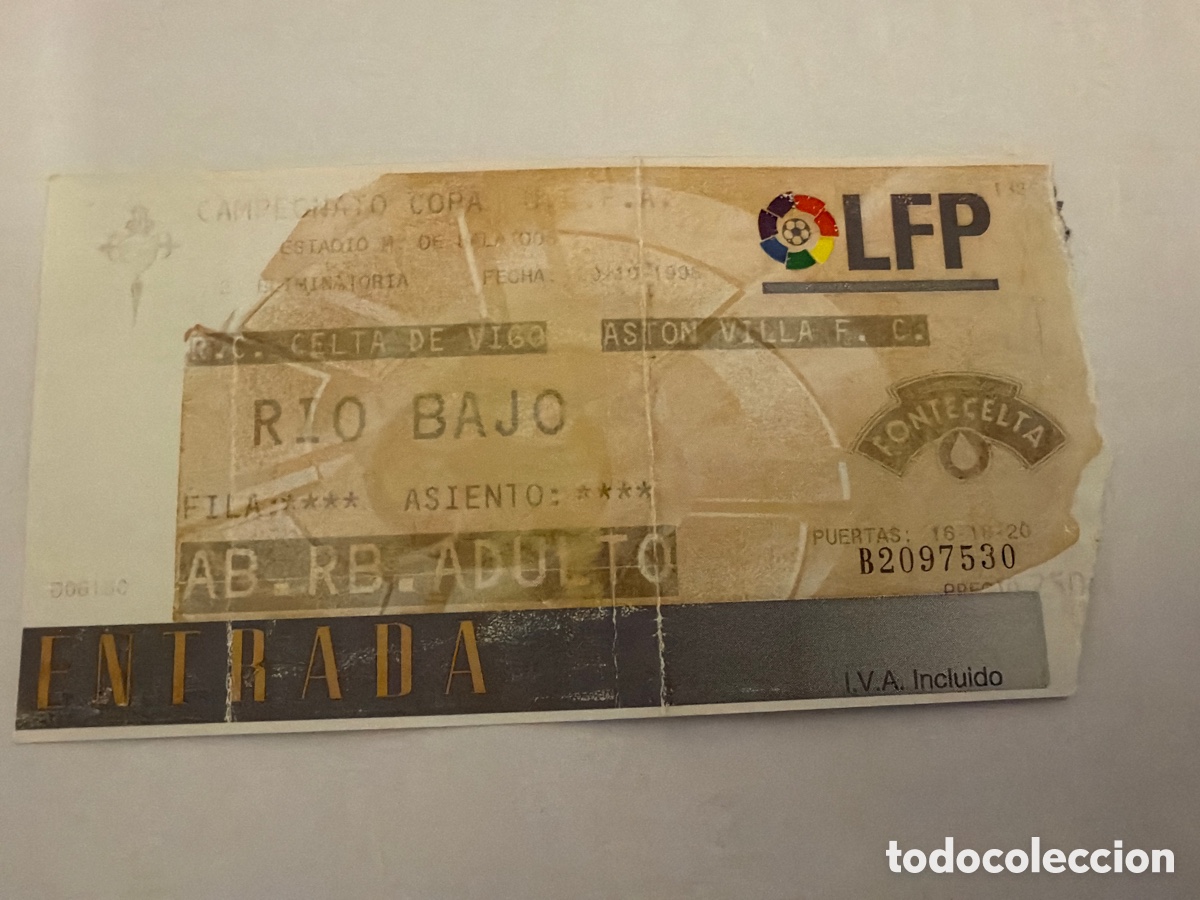 Coleccionismo deportivo: Entrada Celta de Vigo 0 Aston Villa 1 UEFA 1998 1999 Balaidos Ticket
