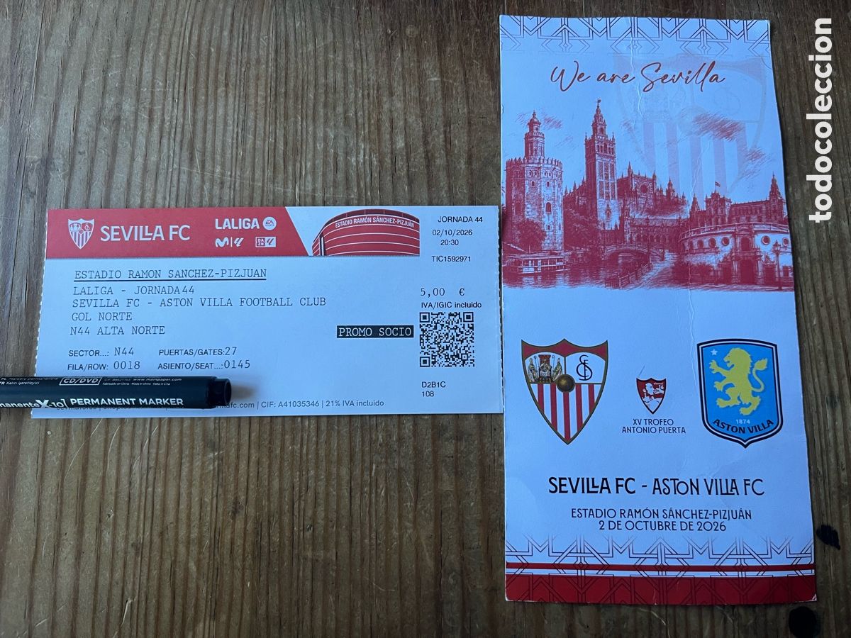 Coleccionismo deportivo: R32117 ENTRADA + VIP XV TROFEO ANTONIO PUERTA 2026 SEVILLA 1-3 ASTON VILLA