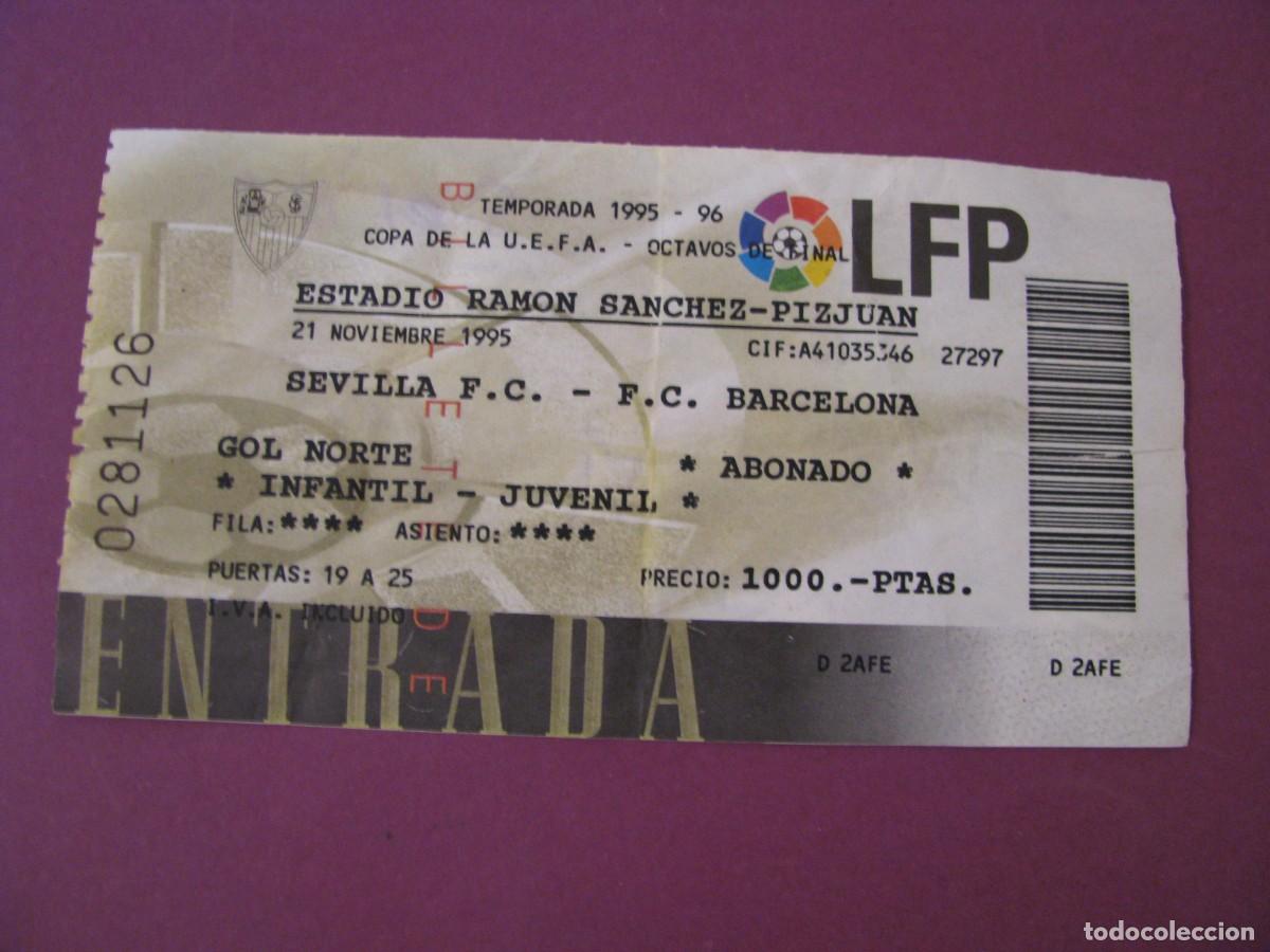 Coleccionismo deportivo: ENTRADA FUTBOL. SEVILLA F. C. - F, C, BARCELONA. 21 NOVIEMBRE 1995.COPA DE U.E.F.A. 1995-96