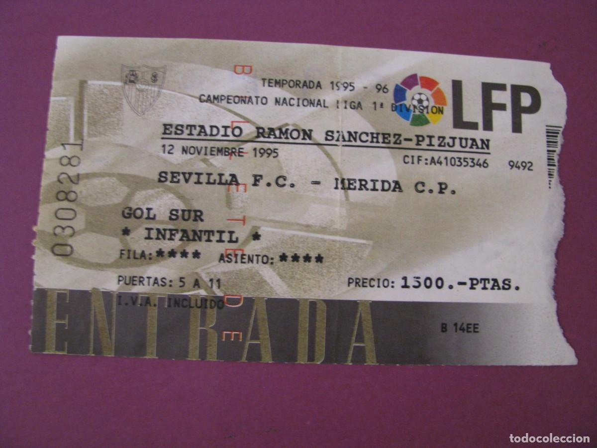 Coleccionismo deportivo: ENTRADA FUTBOL. SEVILLA F. C. - MERIDA C. F. 12 NOVIEMBRE 1995. LIGA 1995/96