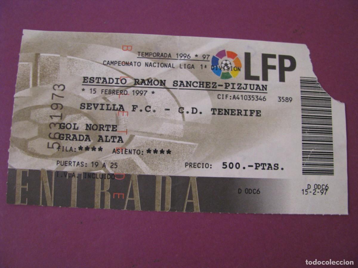 Coleccionismo deportivo: ENTRADA FUTBOL. SEVILLA F. C. - C. D. TENERIFE. 15 FEBRERO 1997. LIGA 1996/97