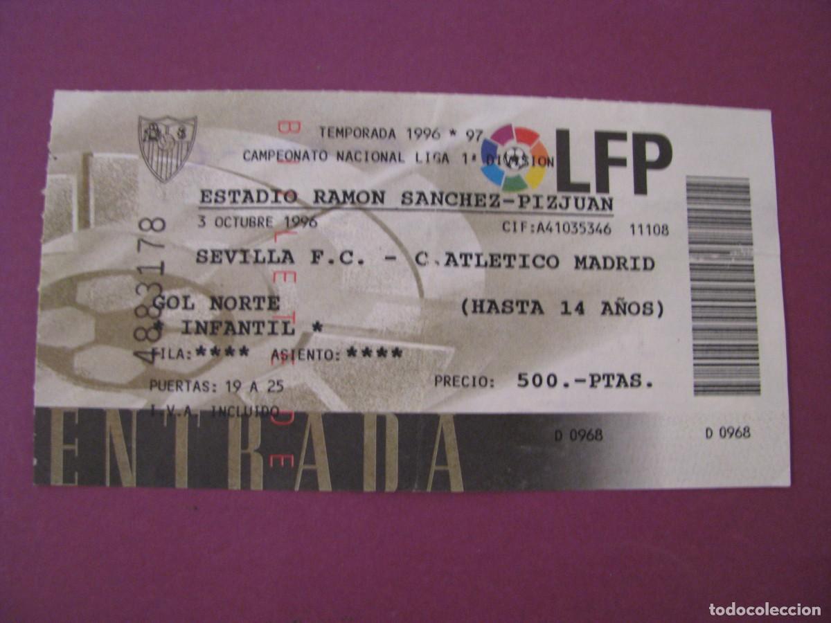 Coleccionismo deportivo: ENTRADA FUTBOL. SEVILLA F. C. - ATLETICO MADRID. 3 OCTUBRE 1996. LIGA 1996/97