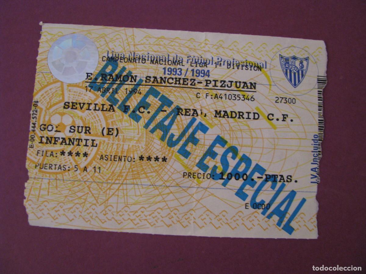 Coleccionismo deportivo: ENTRADA FUTBOL. SEVILLA F. C. - REAL MADRID. 17 ABRIL 1994.