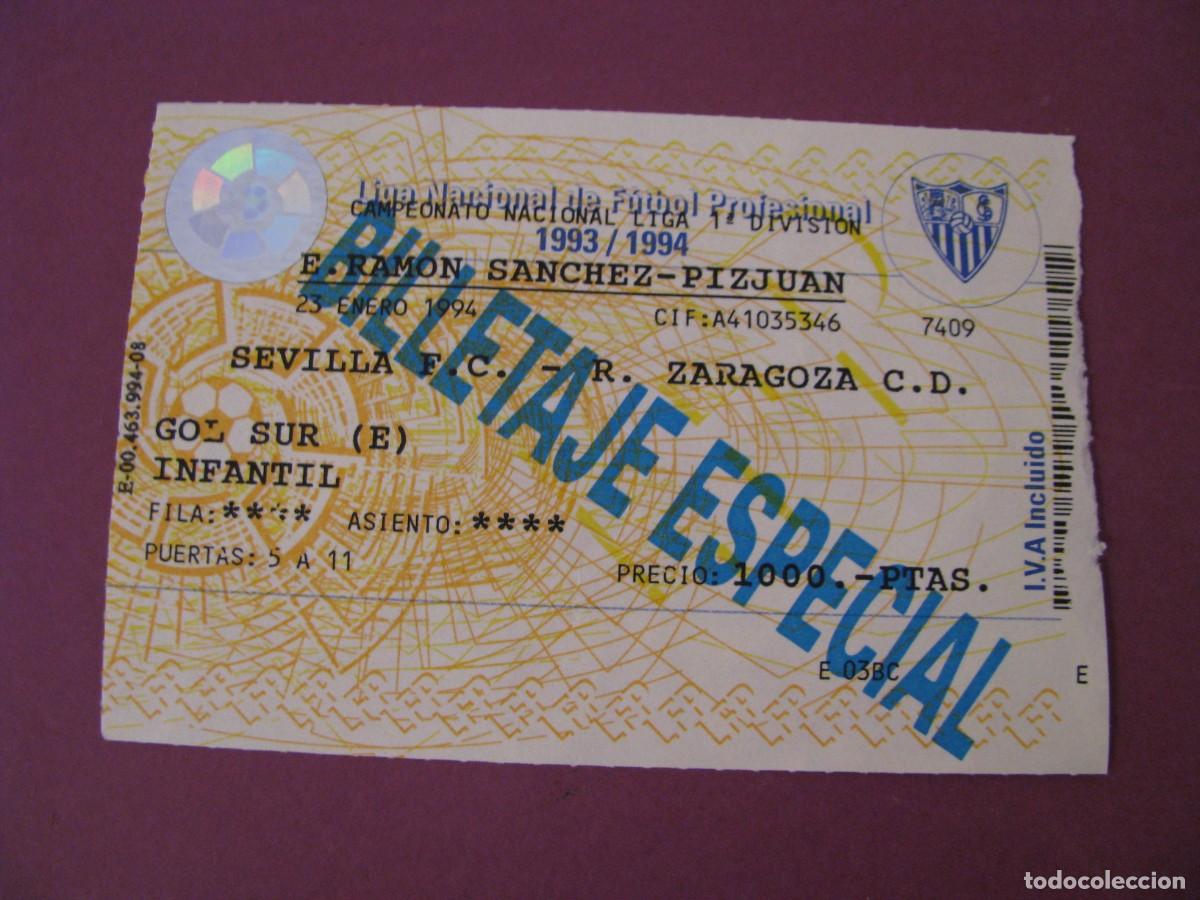 Coleccionismo deportivo: ENTRADA FUTBOL. SEVILLA F. C. - ZARAGOZA C. D. 23 ENERO 1994.