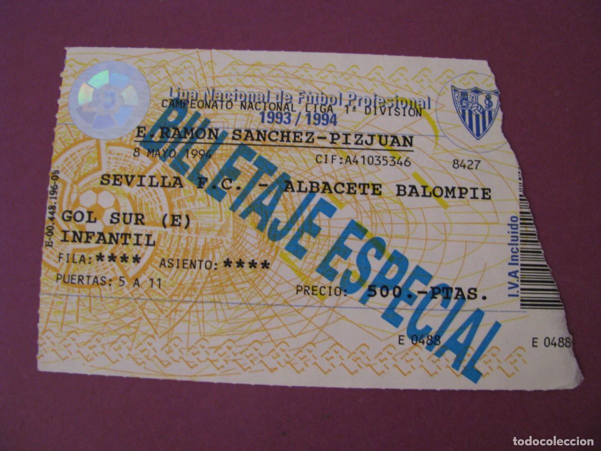 Coleccionismo deportivo: ENTRADA FUTBOL. SEVILLA F. C. - ALBACETE BALOMPIE. 8 MAYO 1994