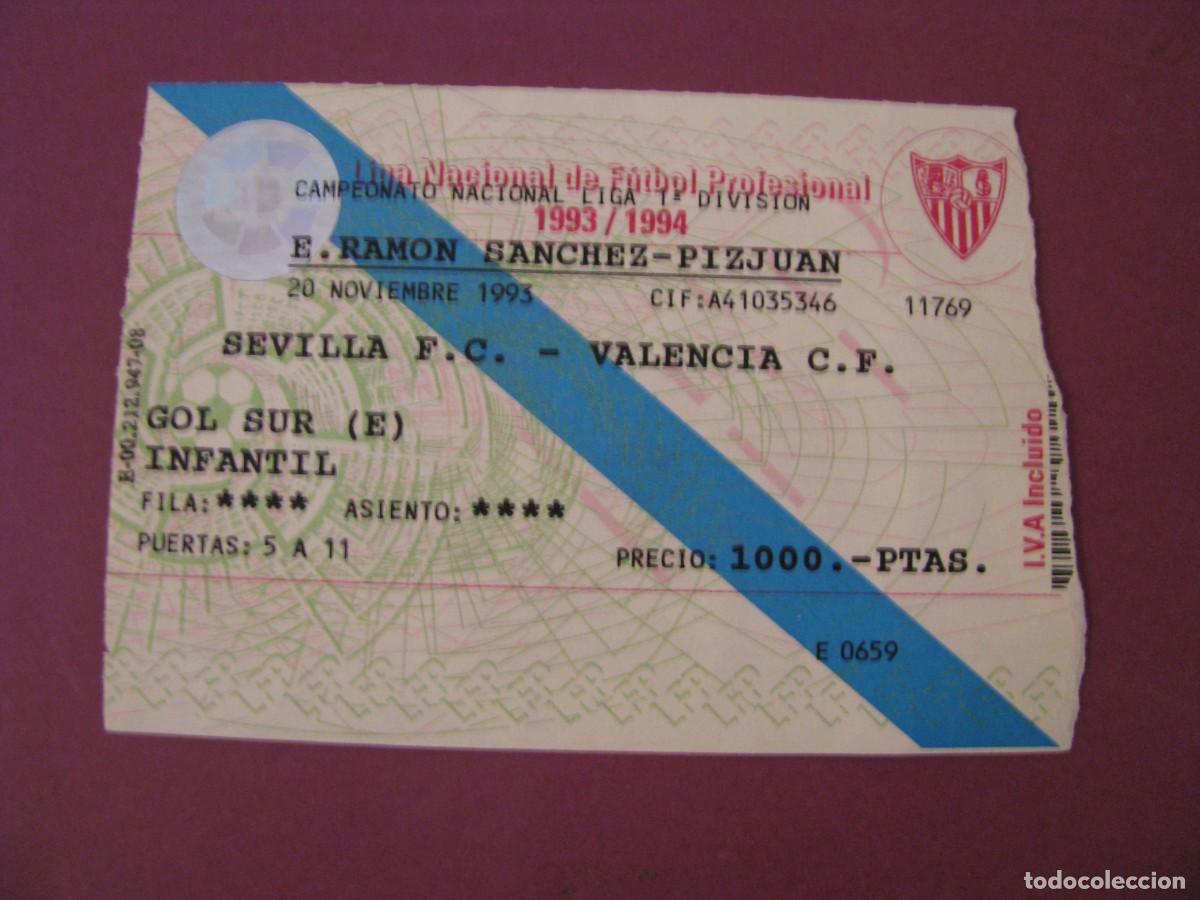 Coleccionismo deportivo: ENTRADA FUTBOL. SEVILLA F. C. - VALENCIA C. F. 20 NOVIEMBRE 1993