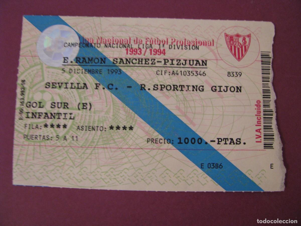 Coleccionismo deportivo: ENTRADA FUTBOL. SEVILLA F. C. - R. SPORTING GIJON. 5 DICIEMBRE 1993