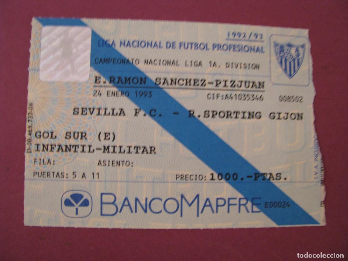 Coleccionismo deportivo: ENTRADA FUTBOL. SEVILLA F. C. - R. SPORTING GIJON. 24 ENERO 1993
