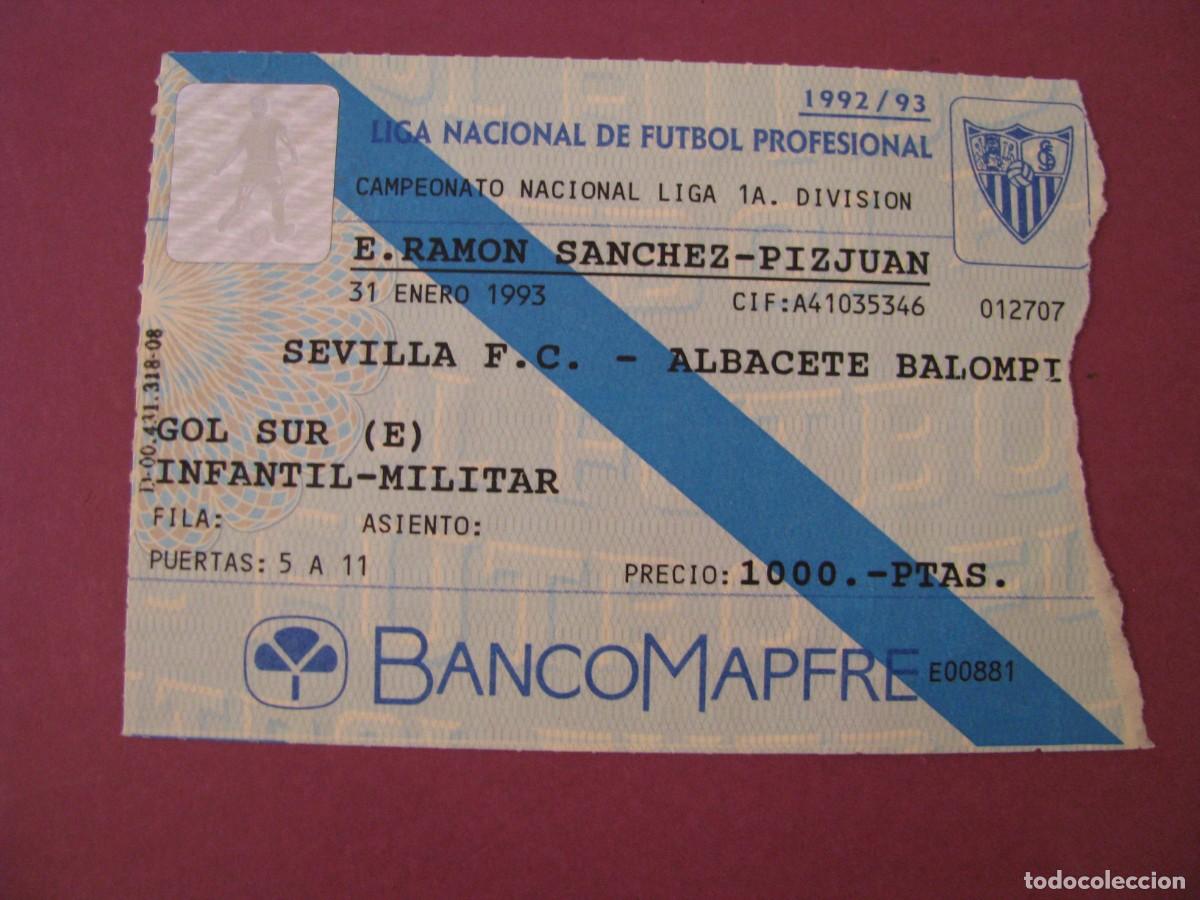 Coleccionismo deportivo: ENTRADA FUTBOL. SEVILLA F. C. - ALBACETE BALOMPIE 31 ENERO 1993