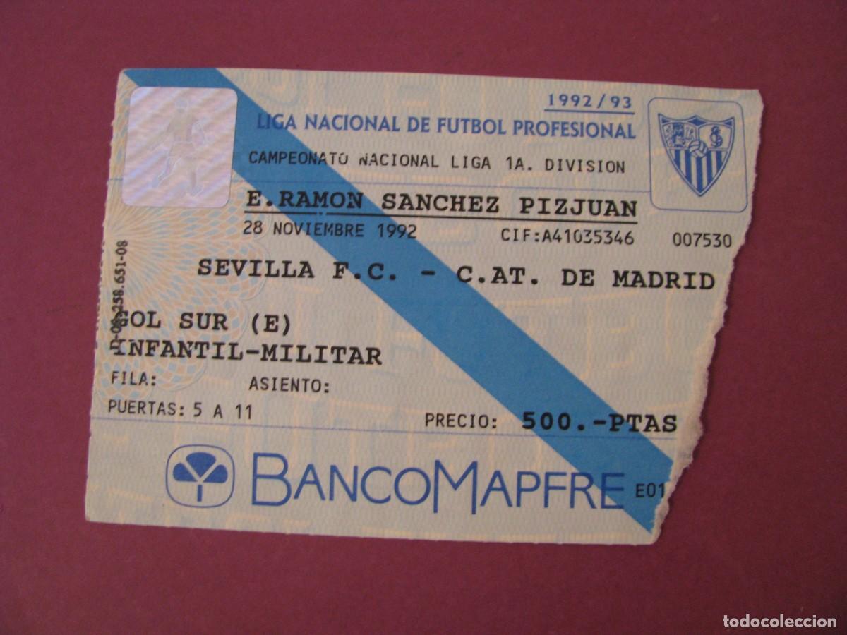 Coleccionismo deportivo: ENTRADA FUTBOL. SEVILLA F. C. - C. ATLETICO DE MADRID. 26 NOVIEMBRE 1992