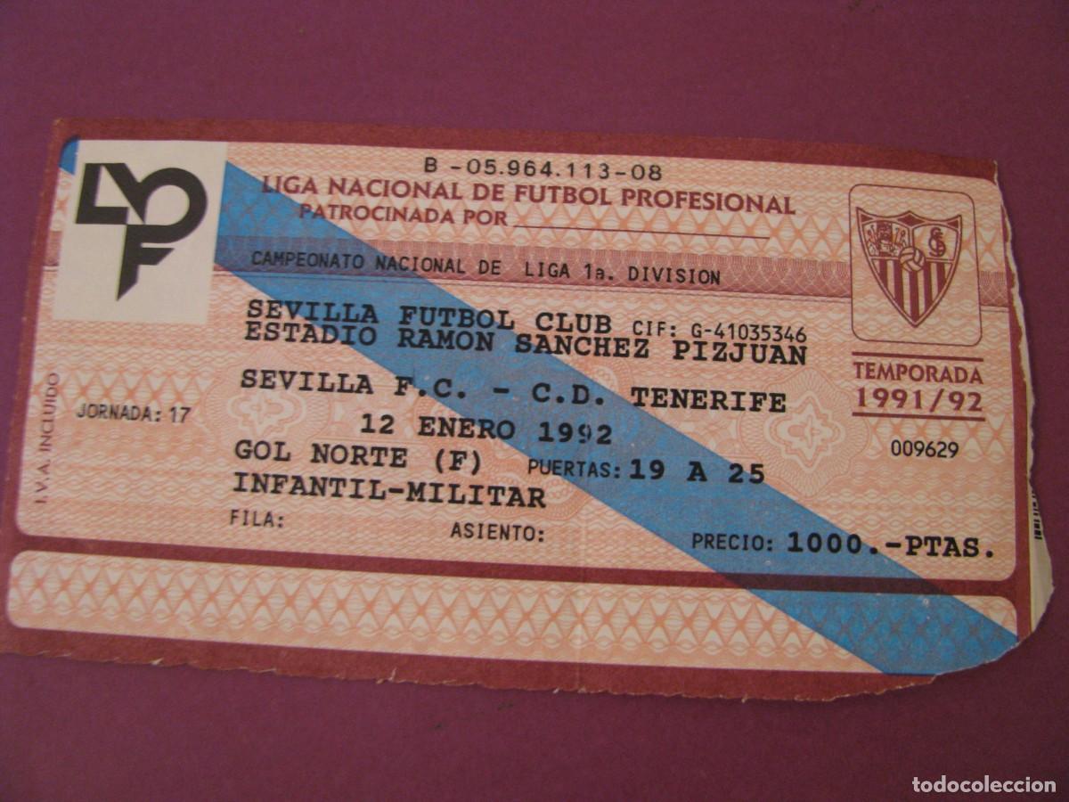Coleccionismo deportivo: ENTRADA FUTBOL. SEVILLA F. C. - C. D. TENERIFE. 12 ENERO 1992