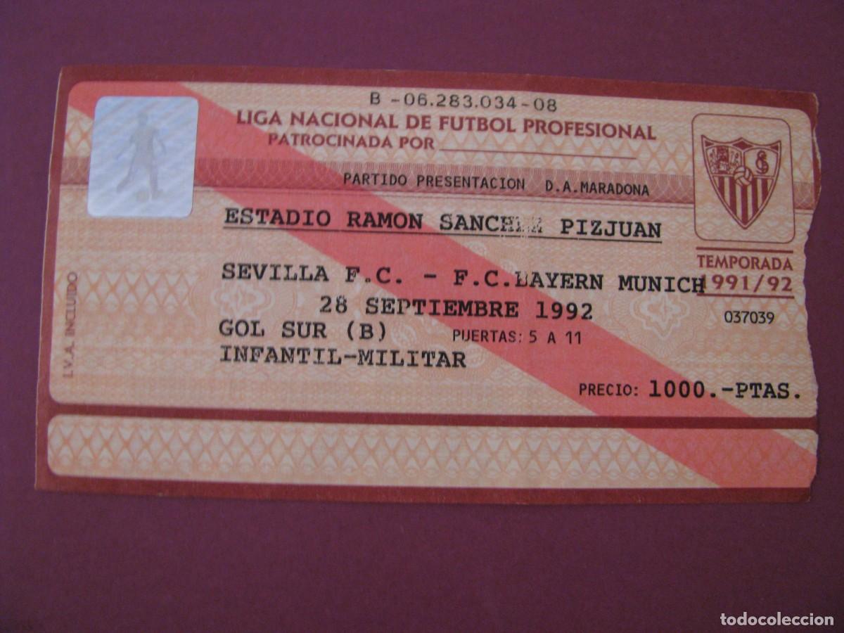 Coleccionismo deportivo: ENTRADA FUTBOL. SEVILLA F. C. - F. C. BAYERN MUNICH 28 SEPTIEMBRE 1992. MARADONA