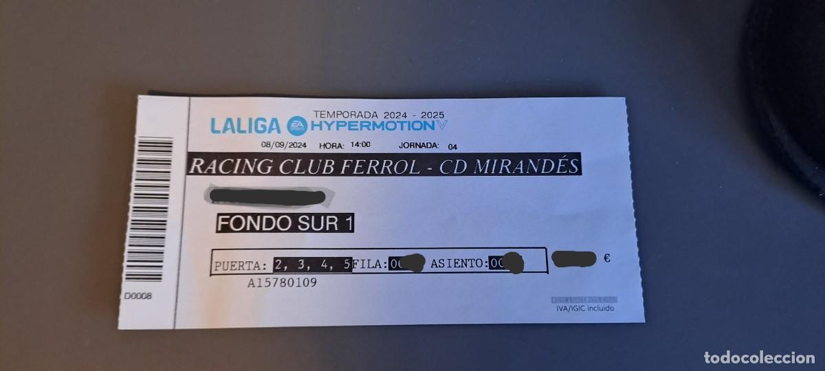 Coleccionismo deportivo: ENTRADA FUTBOL TICKET SPAIN ESPA&Ntilde;A RACING DE FERROL VS MIRAND&Eacute;S 08 SEPTIEMBRE 2024