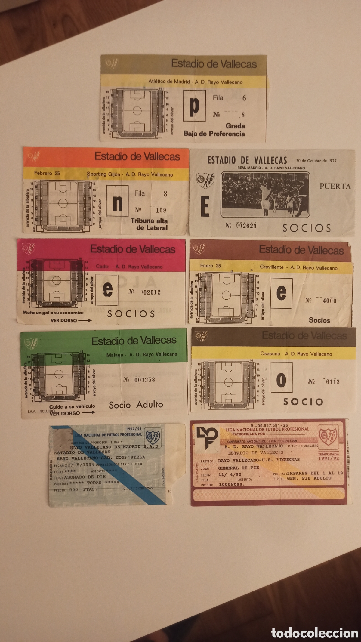 Coleccionismo deportivo: Lote entradas tickets F&uacute;tbol Rayo Vallecano antiguas