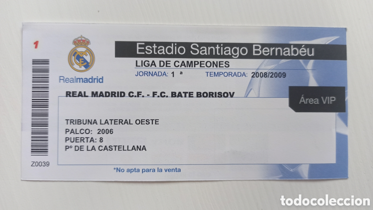 Coleccionismo deportivo: Entrada ticket real Madrid bate borisov 08 09