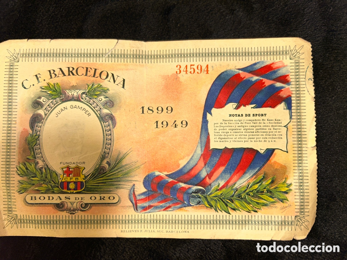 Coleccionismo deportivo: FC BARCELONA 1949 &ndash; BODAS DE ORO 1899-1949 &ndash; ANTIGUO DOCUMENTO CONMEMORATIVO NUMERADO &ndash; JOAN GAMPER