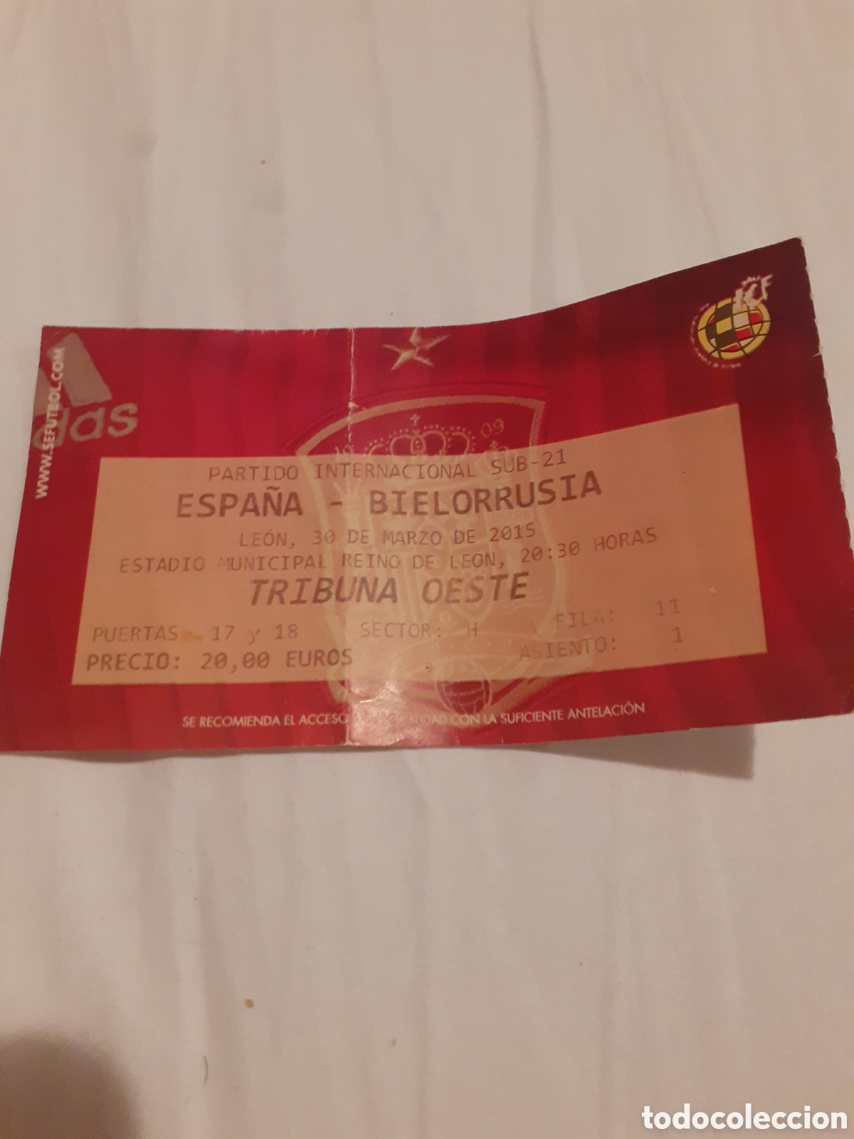 Coleccionismo deportivo: SELECCION ESPA&Ntilde;OLA SUB 21. ESPA&Ntilde;A BIELORRUSIA. MARZO 2015. LEON