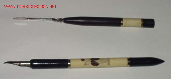 Escriban&iacute;a: PLUMA Y ABRESELLOS DEL S XIX, EN MARFIL Y EBANO. - Foto 1
