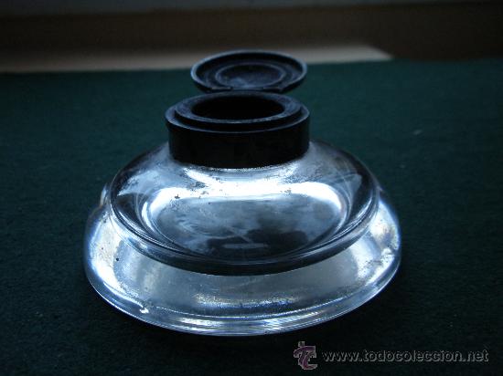 Escriban&iacute;a: Antiguo tintero de cristal y alpaca - Foto 2