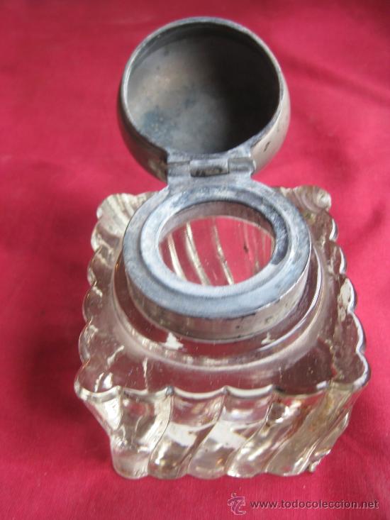 Escriban&iacute;a: TINTERO CRISTAL MACIZO CON TAPON METAL - Foto 2