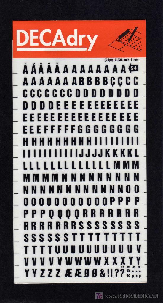 Escrita: LETRAS TRANSFERIBLES - DECADRY - N&ordm; 54 - 6 MM. - NEGRO.