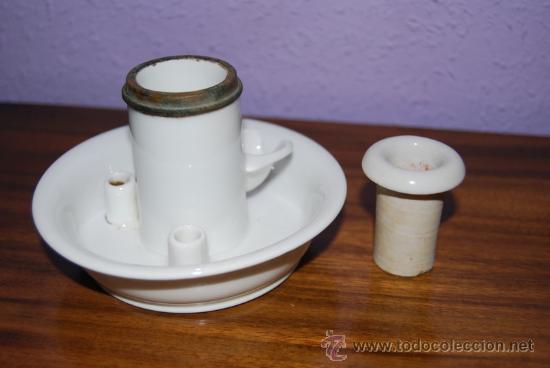 Escriban&iacute;a: ANTIGUO TINTERO DE PORCELANA Y LAT&Oacute;N - Foto 2
