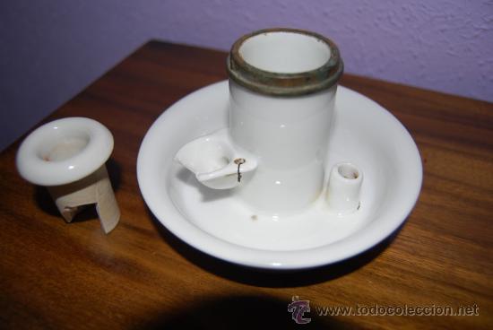 Escriban&iacute;a: ANTIGUO TINTERO DE PORCELANA Y LAT&Oacute;N - Foto 3