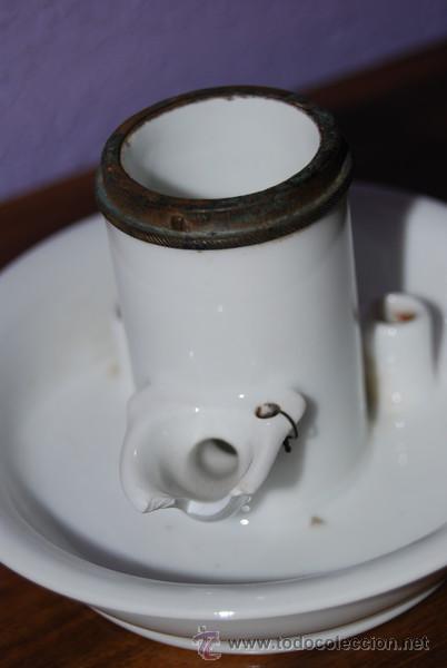 Escriban&iacute;a: ANTIGUO TINTERO DE PORCELANA Y LAT&Oacute;N - Foto 4