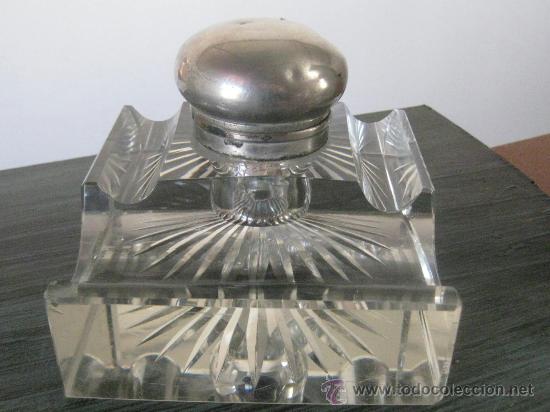 Escriban&iacute;a: TINTERO CRISTAL TALLADO ANTIGUO - MAGNIFICA PIEZA - Foto 1